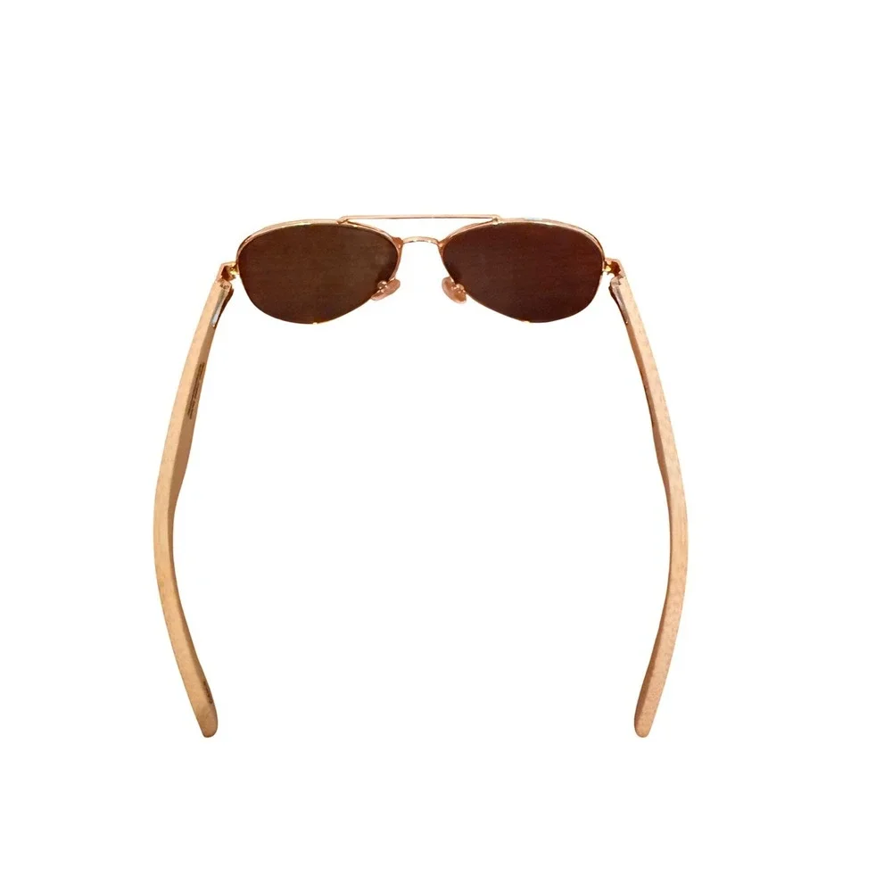 Piranha Genuine Bamboo Temple Aviator Sunglasses Gold Metal Frame 62980 Unisex - Picture 8 of 10